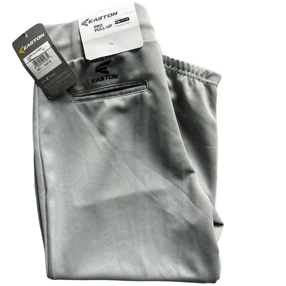 NWT Boys Youth Easton Pro Pull-Up Gray Elastic Cuff Baseball Pants - Sz XL